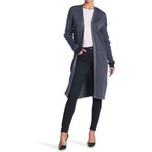 Scotch & Soda Long Lurex Cardigan Womens XS Blue Knit Open Front Casual $189 NWT
